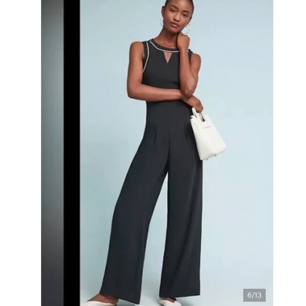 Anthropologie Ettwa Black Wide Leg Jumpsuit Piping Open‎ Back Size 0